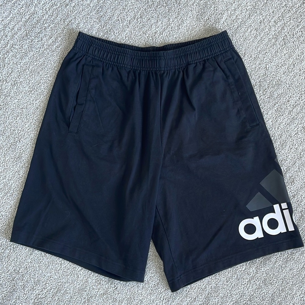 Mens Adidas logo black elastic waist athletic shorts